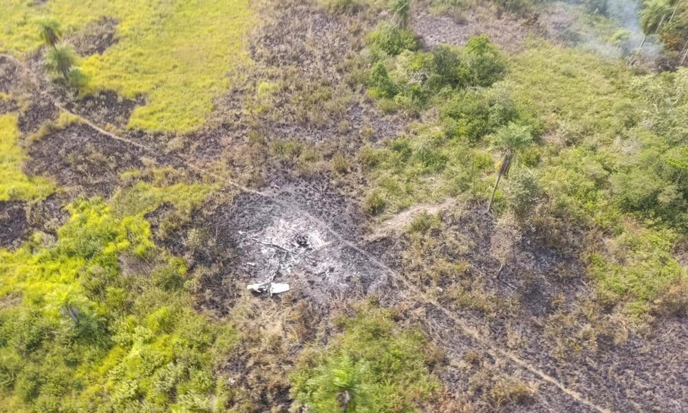 Fotografía aérea cedida por el Ministerio de Defensa de Paraguay que muestra la zona donde se encontró una avioneta incinerada este sábado, en el departamento de Concepción (Paraguay). EFE/ Ministerio de Defensa de Paraguay