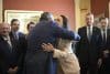 La líder opositora venezolana y Premio Nobel de la Paz, María Corina Machado, recibe un abrazo del senador Ted Cruz, durante una visita al Congreso de los Estados Unidos este jueves, en Washington (Estados Unidos). EFE/ Lenin Nolly
