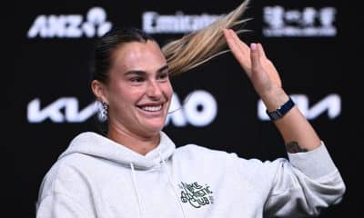 La tenista bielorrusa Aryna Sabalenka durante la rueda de prensa ofrecida este viernes en Melbourne. EFE/EPA/JOEL CARRETT EDITORIAL USE ONLY AUSTRALIA AND NEW ZEALAND OUT