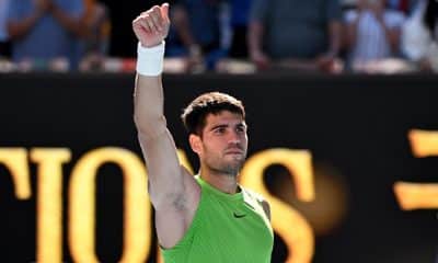 El español Carlos Alcaraz celebra un punto durante un partido del Abierto de Australia.
EFE/EPA/JAMES ROSS AUSTRALIA AND NEW ZEALAND OUT