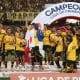 Jugadores de Coquimbo celebran como campeones de la Liga de Primera de Chile 2025. EFE/ Hernán Contreras