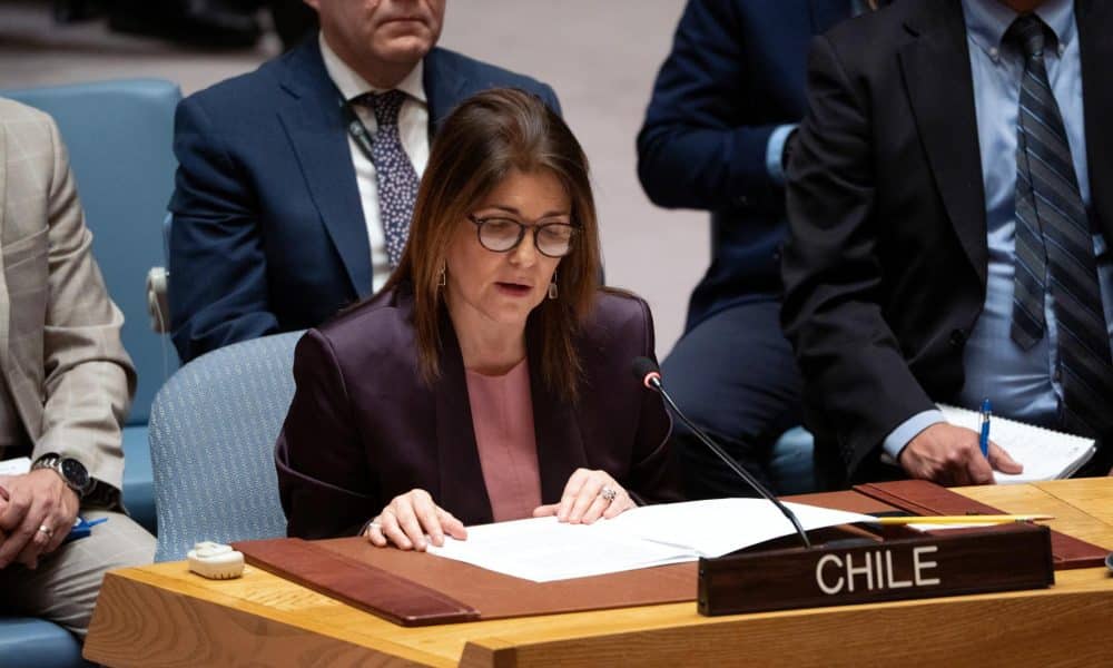 La Representante Permanente de Chile ante las Naciones Unidas, Paula Narváez (C), habla durante la reunión del Consejo de Seguridad de la ONU en la sede de la ONU en Nueva York, Nueva York, EE.UU., el 5 de enero de 2026. EFE/DEREK FRENCH