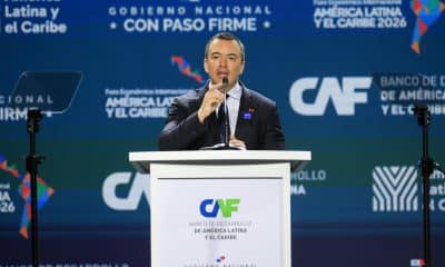 El presidente de Ecuador, Daniel Noboa, habla durante el Foro Económico Internacional América Latina y el Caribe 2026 este miércoles, en Ciudad de Panamá (Panamá). EFE/ Bienvenido Velasco