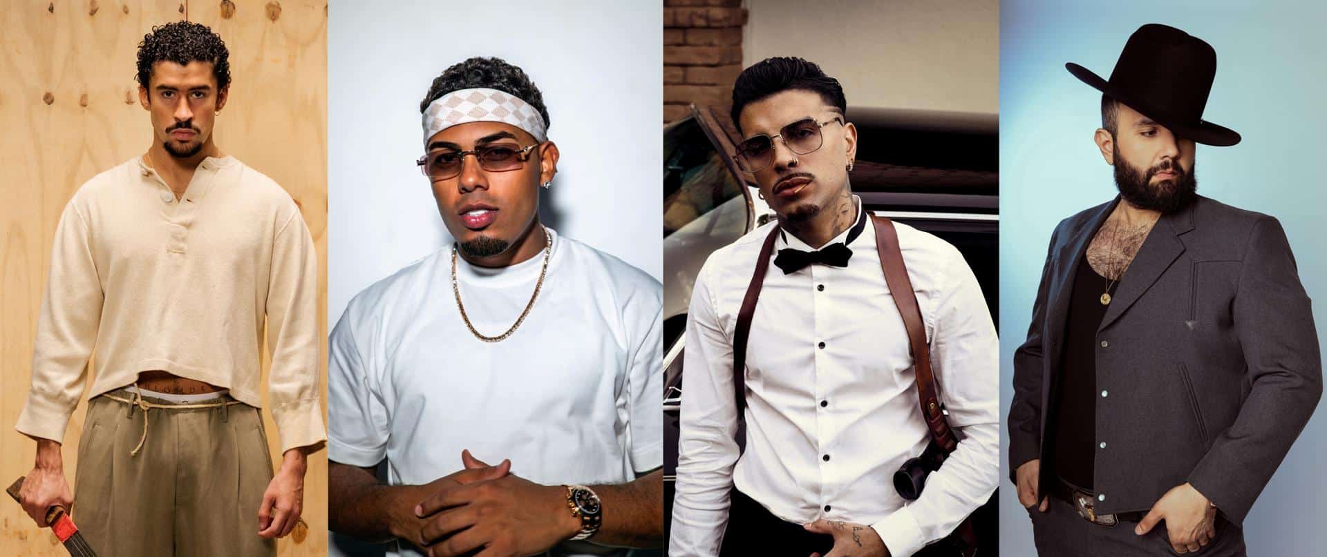 Combo de fotografías cedido por TelevisaUnivision donde aparecen de izquierda a derecha los artistas que lideran las nominaciones al Premio Lo Nuestro de Univision, los puertorriqueños Bad Bunny, Myke Towers y Rauw Alejandro, y el cantante mexicano Carín León. EFE/ Televisaunivision  /SOLO USO EDITORIAL/ NO VENTAS/ SOLO DISPONIBLE PARA ILUSTRAR LA NOTICIA QUE ACOMPAÑA (CRÉDITO OBLIGATORIO)