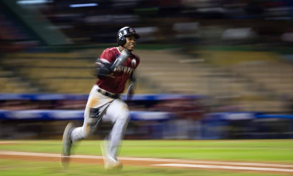 Eddinson Paulino de los Gigantes del Cibao corre en el juego que perdieron ante los Leones del Escogido en el estadio Quisqueya Juan Marichal de Santo Domingo.EFE/ Orlando Barría.