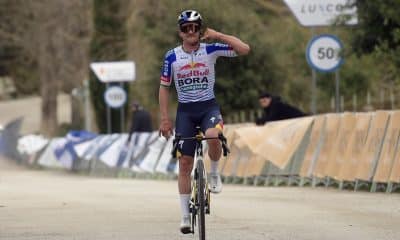 El ciclista belga Remco Evenepoel (Red Bull Bora), a su llegada este viernes en el Trofeo Selva-Santuari de Lluc, tercera carrera del Challenge Vuelta Ciclista a Mallorca. EFE/ MIQUEL A. BORRAS