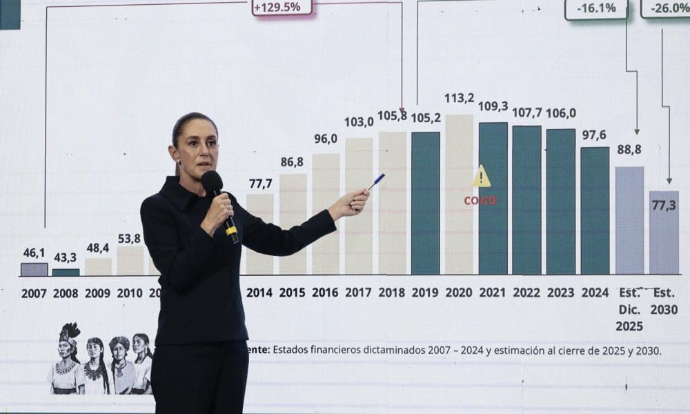 La presidenta de México, Claudia Sheinbaum, habla en una rueda de prensa en el Palacio Nacional en Ciudad de México (México). Imagen de archivo. EFE/ José Méndez