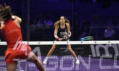 Marta Ortega y Gemma Triay (en la imagen), del Rafa Nadal Academy Team, en acción ante Alejandra Salazar y Carmen Goenaga, del Hexagon Team, este jueves, durante la Hexagon Cup 2026 que se disputa en Madrid. EFE/ Hexagon Cup / Fernando Villar *Sólo uso editorial*