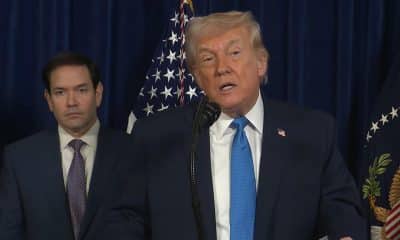 Captura de video tomada de una transmisión de La Casa Blanca del presidente de Estados Unidos, Donald Trump, junto al secretario de Estado Marco Rubio, durante una declaración este sábado, desde Palm Beach (FL, EE.UU.). EFE/ La Casa Blanca