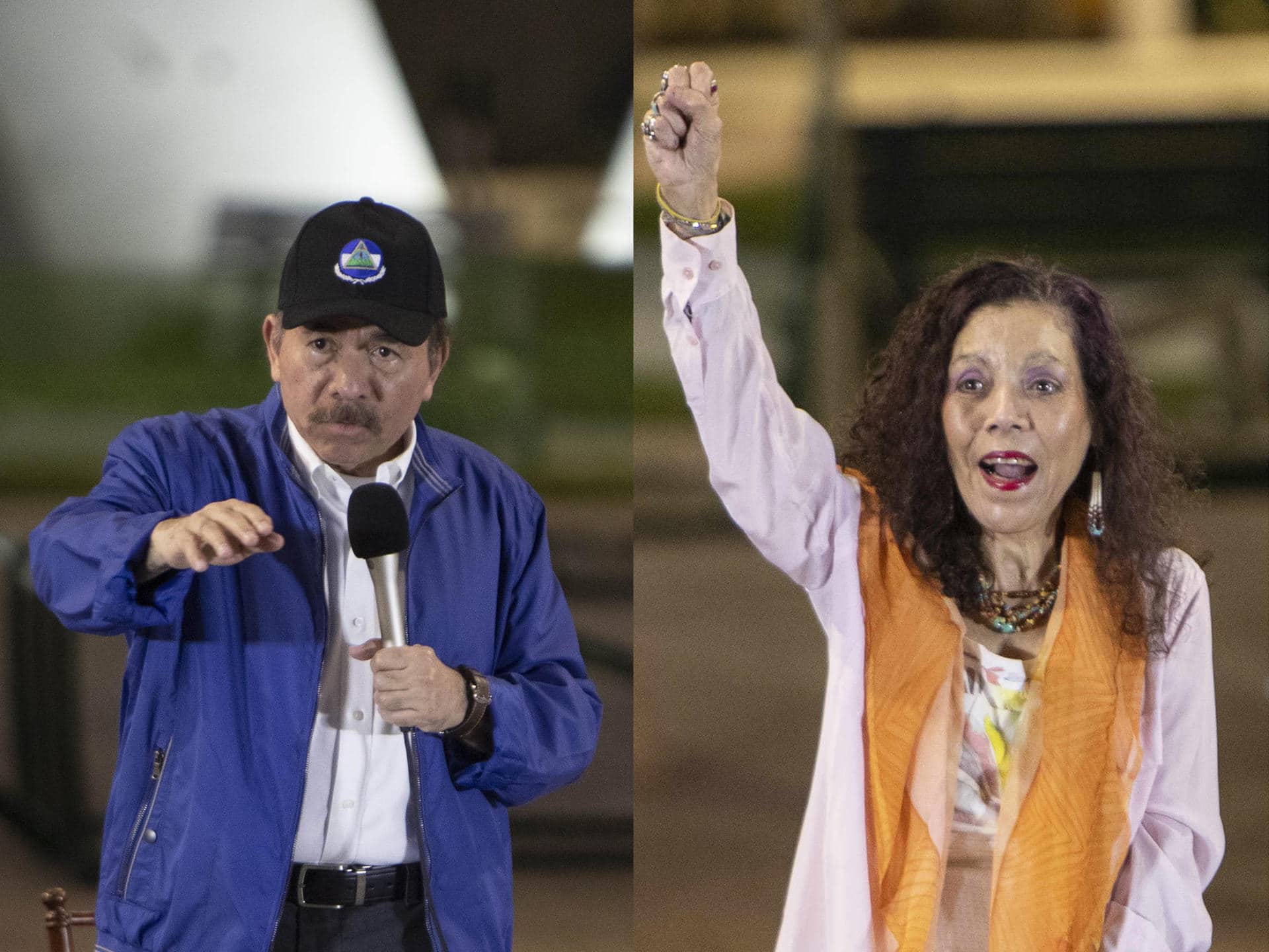 Combo de fotografías de archivo que muestra al presidente de Nicaragua, Daniel Ortega (i), y su esposa, Rosario Murillo, durante un evento en Managua (Nicaragua). EFE/ ARCHIVO