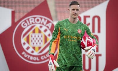 El portero alemán Marc-André ter Stegen durante su presentación como nuevo jugador del Girona, cedido por el FC Barcelona hasta final de temporada. EFE/David Borrat.