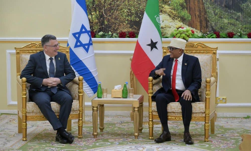 El ministro de Asuntos Exteriores israelí, Gideon Saar, durante su reunión de este martes con el presidente somalilandés, Abdirahman Mohamed Abdullahi. EFE/ Ministerio de Asuntos Exteriores de Israel