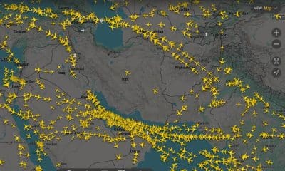Captura de la pagina Flightradar24 donde se visualiza en tráfico aéreo sobre y alrededor de Irán. EFE/ Flightradar24 /SOLO USO EDITORIAL/ SOLO DISPONIBLE PARA ILUSTRAR LA NOTICIA QUE ACOMPAÑA (CRÉDITO OBLIGATORIO)