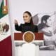 La presidenta de México, Claudia Sheinbaum, participa en una rueda de prensa este lunes en el Palacio Nacional en Ciudad de México (México). EFE/JoséMéndez
