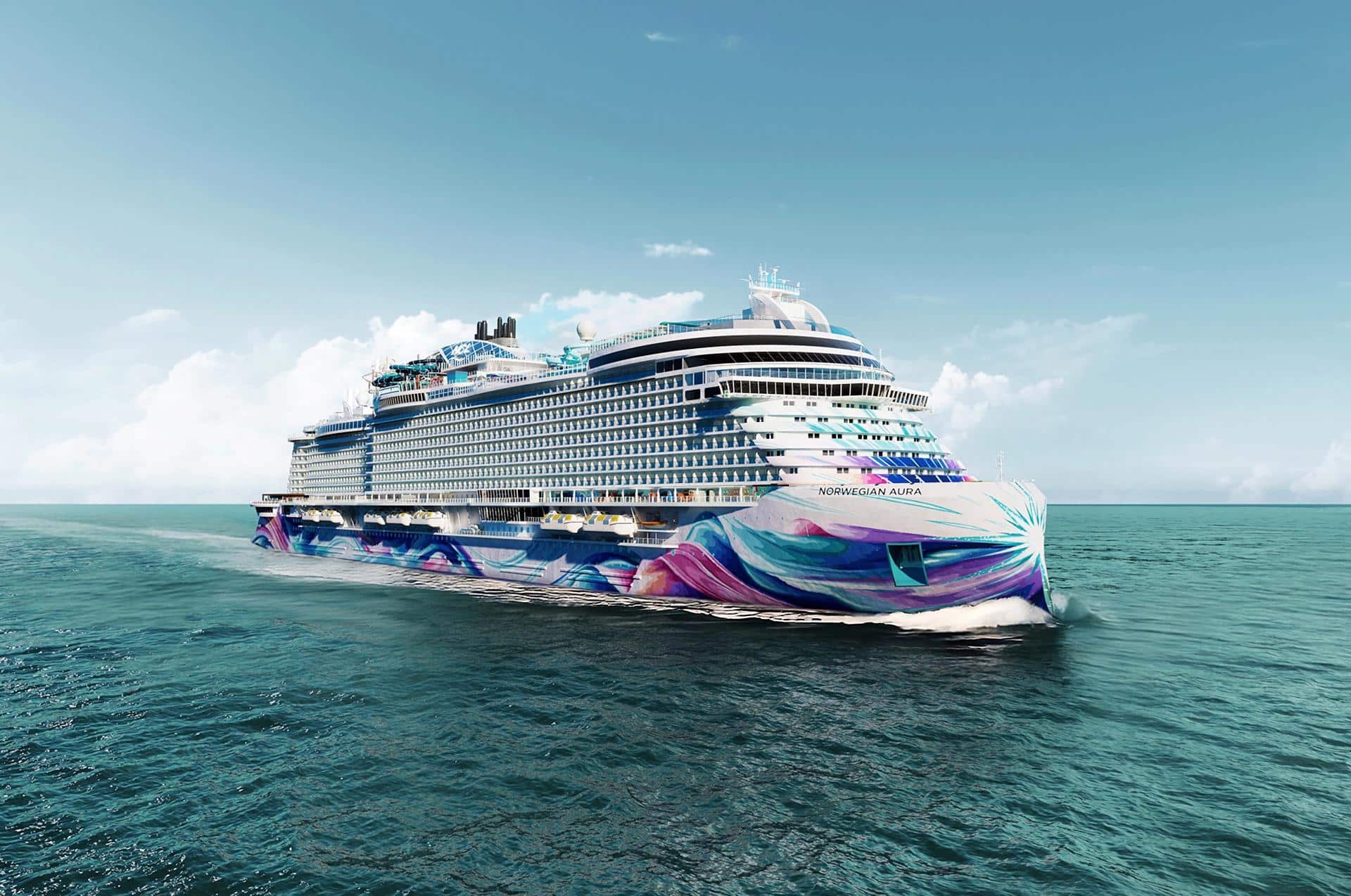 Imagen cedida que muestra una ilustración del crucero Aura, actualmente en construcción en Italia. EFE/ Norwegian Cruise Line