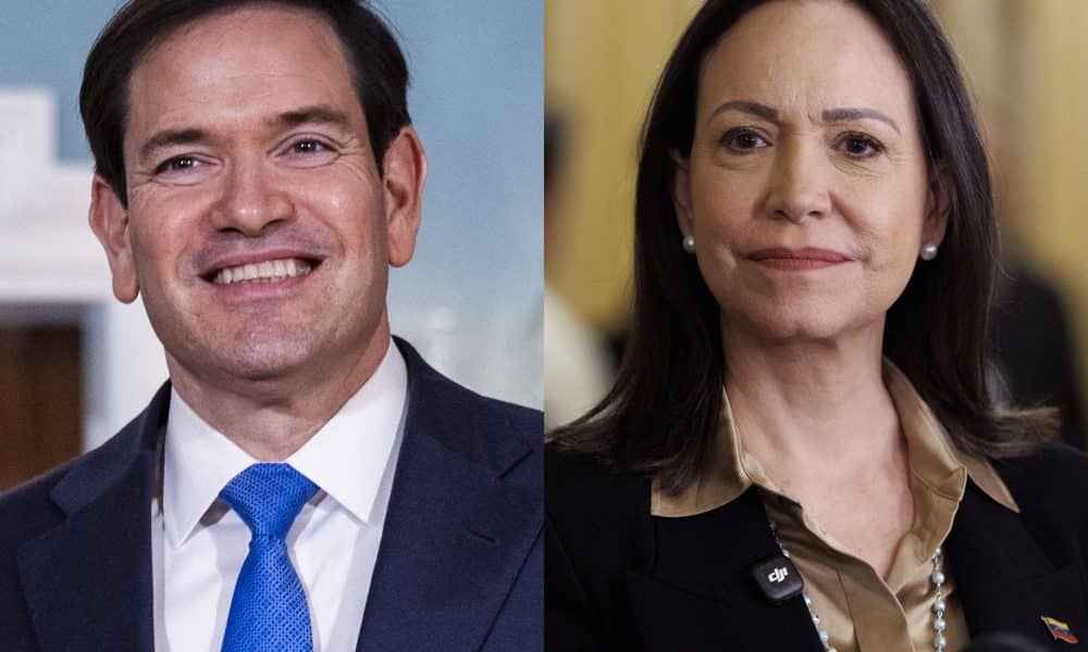 Combo de fotografías de archivo que muestra al secretario de Estado de Estados Unidos, Marco Rubio (i) y la líder opositora venezolana María Corina Machado. EFE/ Jim Lo Scalzo / Will Oliver / ARCHIVO