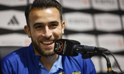 El defensa del FC Barcelona Eric García durante la rueda de prensa ofrecida este sábado en Yeda, Arabia Saudí, un día antes de la final de la Supercopa de España entre el FC Barcelona y el Real Madrid. EFE/ Kai Försterling