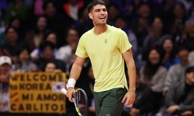 Carlos Alcaraz, durante el partido de exhibición frente a Jannik Sinner disputado en Incheon (Corea del Sur). EFE/EPA/HAN MYUNG-GU