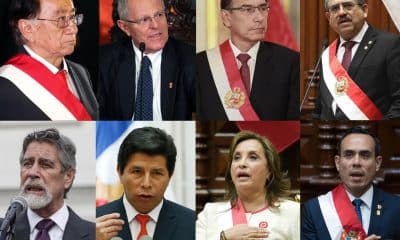 Combo de fotografías que muestra, de izquierda a derecha (arriba) al presidente interino de Perú José María Balcázar y a los expresidentes de Perú, Pedro Pablo Kuczynski, Martín Vizcarra, Manuel Merino, (abajo), Francisco Sagasti, Pedro Castillo, Dina Boluarte y José Jerí. EFE/ Paolo Aguilar / ARCHIVO/ @merinodelama