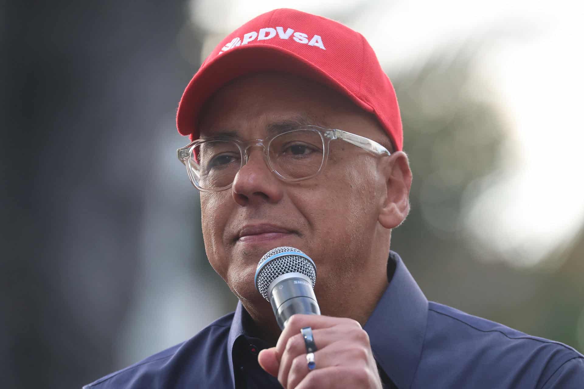 Fotografía del 29 de enero de 2026 del presidente de la Asamblea Nacional de Venezuela (AN), el chavista Jorge Rodríguez, durante una manifestación, en Caracas (Venezuela). EFE/ Miguel Gutiérrez