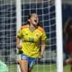 Katerine Osorio, de Colombia, festeja un gol en un partido del Sudamericano Femenino Sub-20 entre Venezuela y Colombia en el estadio Luis Alfonso Giagni en Villa Elisa (Paraguay). EFE/Juan Pablo Pino