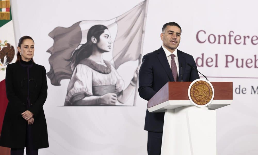 El secretario de Seguridad y Protección Ciudadana, Omar García Harfuch, participa en una rueda de prensa este lunes en Palacio Nacional de la Ciudad de México (México). EFE/José Méndez