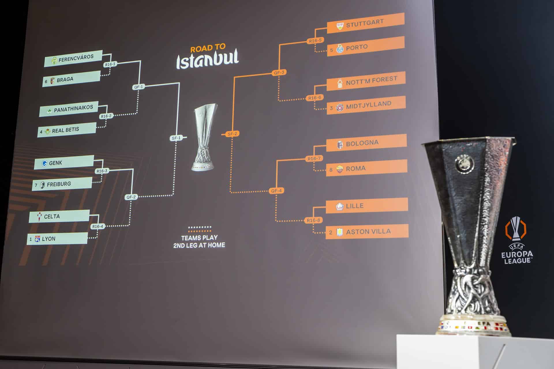 Resultados del sorteo de Liga Europa este viernes en Nyon. EFE/EPA/MARTIAL TREZZINI