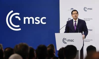 El secretario de Estado de Estados Unidos, Marco Rubio, habla durante la 62ª Conferencia de Seguridad de Múnich (CSM) en el hotel 'Bayerischer Hof', en Múnich, Alemania, el 14 de febrero de 2026. EFE/EPA/RONALD WITTEK