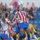 Diana Benítez (c), de Paraguay, cabecea un balón este jueves en un partido del Sudamericano Femenino Sub-20 ante Colombia en el estadio Luis Alfonso Giagni en Villa Elisa (Paraguay). EFE/ Juan Pablo Pino