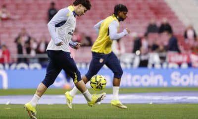 El jugador del Atlético de Madrid Julián Álvarez antes del partido de la jornada 23 de Liga de Primera División que Atlético de Madrid y Real Betis disputan en el estadio Metropolitano de Madrid. EFE/Sergio Pérez