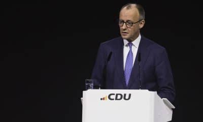 El canciller alemán Friedrich Merz, este viernes durante la 38ª Convención Federal del Partido Democrático Cristiano (CDU) en Stuttgart, Alemania. EFE/EPA/RONALD WITTEK