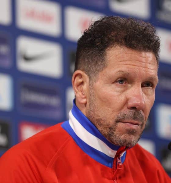 Simeone, durante la rueda de prensa de este sábado. EFE/Víctor Lerena