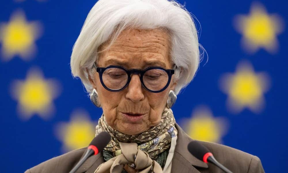 Christine Lagarde, presidenta del Banco Central Europeo (BCE), el pasado 9 de febrero durante un debate en el pleno del Parlamento Europeo en Estrasburgo, Francia. EFE/EPA/CHRISTOPHE PETIT TESSON