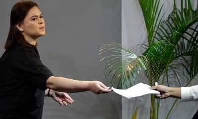 La vicepresidenta de Filipinas, Sara Duterte, durante su anuncio de candidatura a las elecciones presidenciales en 2028.
EFE/EPA/ROLEX DELA PENA