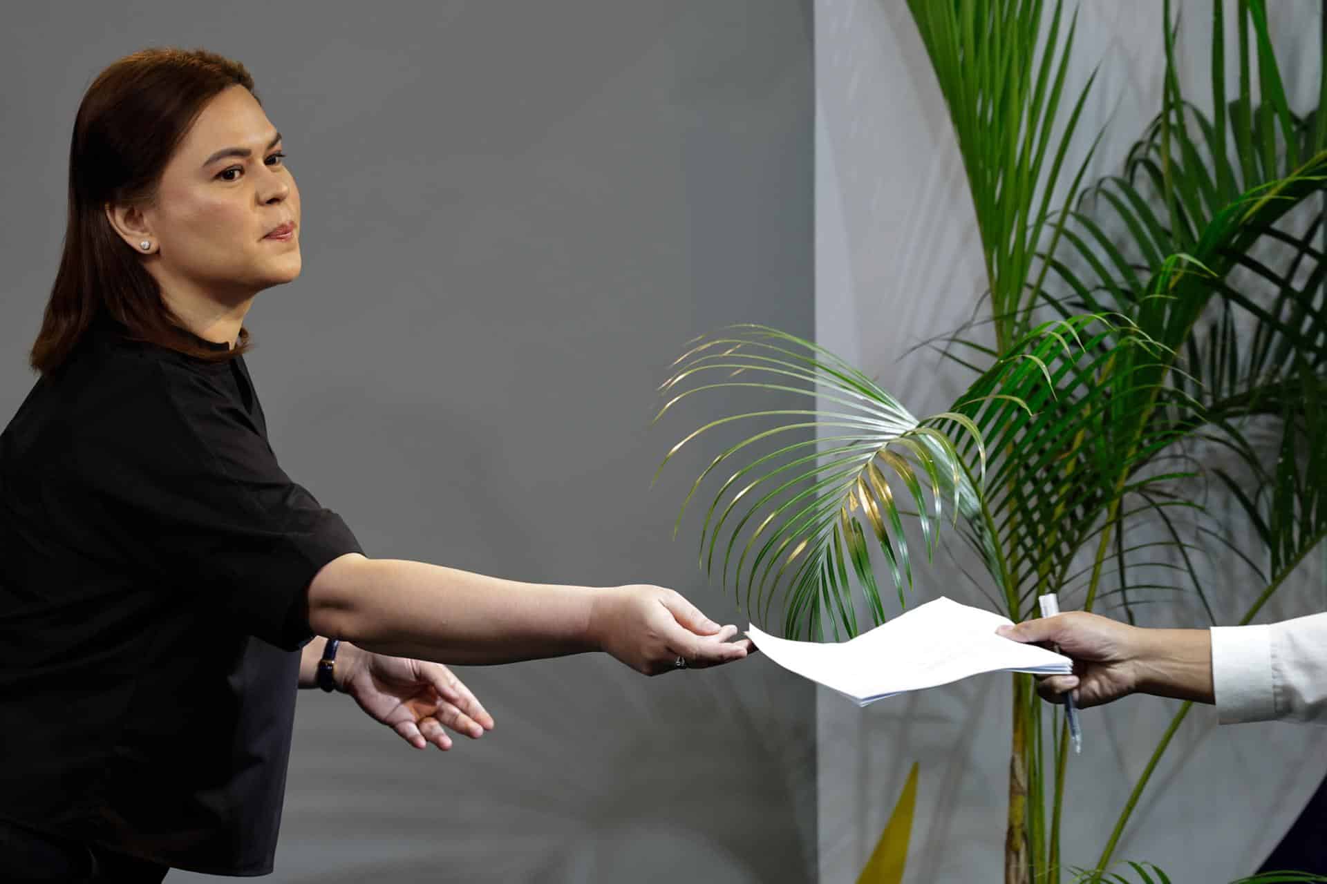 La vicepresidenta de Filipinas, Sara Duterte, durante su anuncio de candidatura a las elecciones presidenciales en 2028.
EFE/EPA/ROLEX DELA PENA