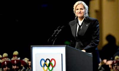 La presidenta del Comité Olímpico Internacional (COI), Kirsty Coventry, durante la ceremonia de inauguración de los Juegos Olímpicos de Milán Cortina 2026, celebrada este viernes. EFE/PETER KNEFFEL / POOL
