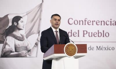 El secretario de Seguridad y Protección Ciudadana, Omar García Harfuch, habla en una rueda de prensa en Palacio Nacional de la Ciudad de México (México). Imagen de archivo. EFE/José Méndez
