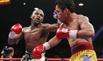 El estadounidense Floyd Mayweather Jr. (i) y el filipino Manny Pacquiao (d), en una imagen de archivo. EFE/Esther Lin