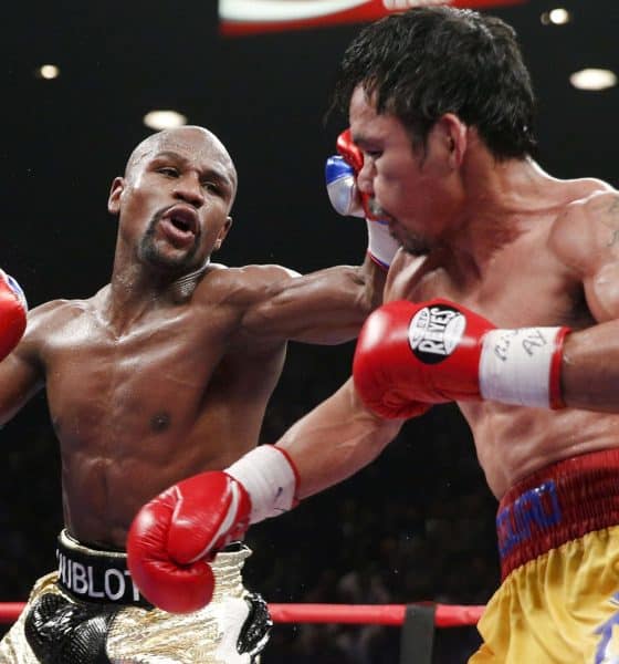 El estadounidense Floyd Mayweather Jr. (i) y el filipino Manny Pacquiao (d), en una imagen de archivo. EFE/Esther Lin