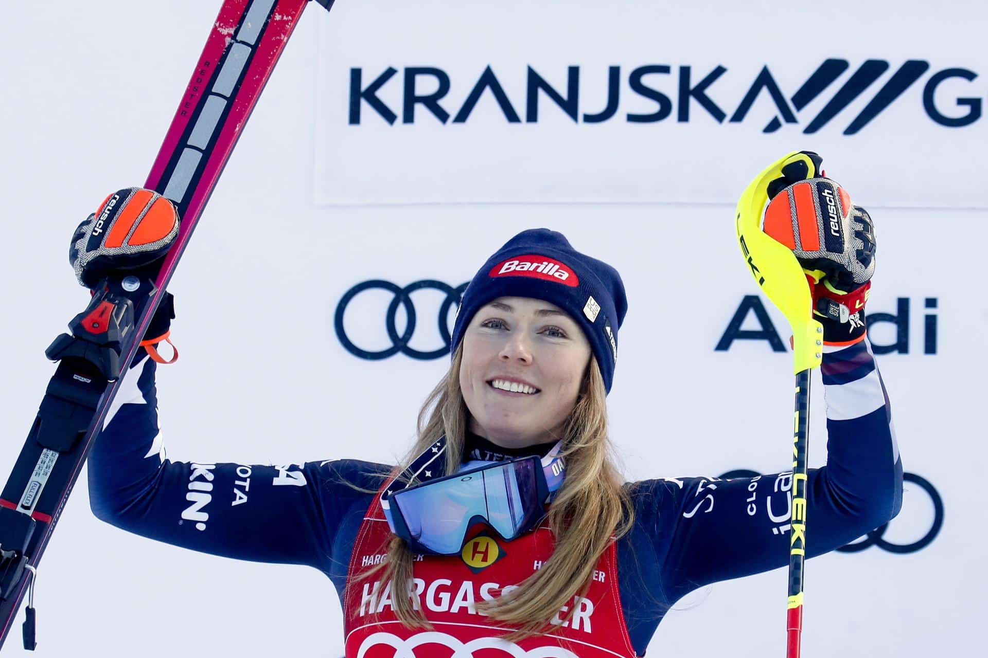 Fotografía de archivo de esta temporada 2026 de la esquiadora estadounidense Mikaela Shiffrin en Eslovenia. EFE/EPA/ANTONIO BAT