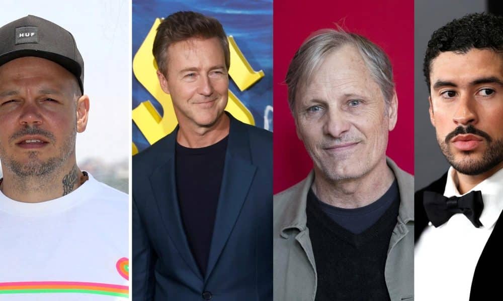Composición de cuatro fotografías de archivo donde aparecen de izquierda a derecha el artista puertorriqueño René Pérez Joglar (Residente), los actores Edward Norton y Viggo Mortensen y el cantante Bad Bunny. EFE/ S. Barrenechea/ JC Hidalgo/ J. Cebollada / O. Guzmán