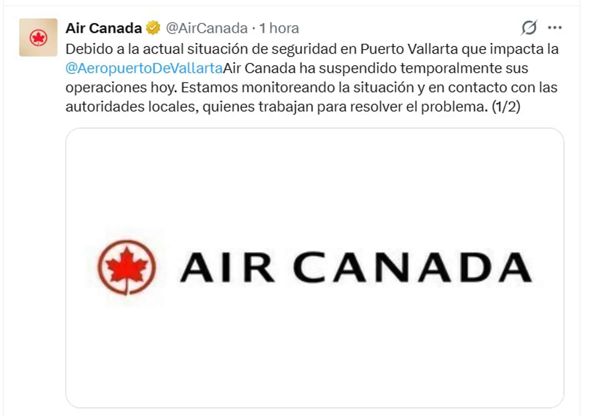 Captura de una publicación en X de la cuenta @AirCanada de la aerolínea nacional de Canadá. EFE/ @AirCanada /SOLO USO EDITORIAL/ SOLO DISPONIBLE PARA ILUSTRAR LA NOTICIA QUE ACOMPAÑA (CRÉDITO OBLIGATORIO)