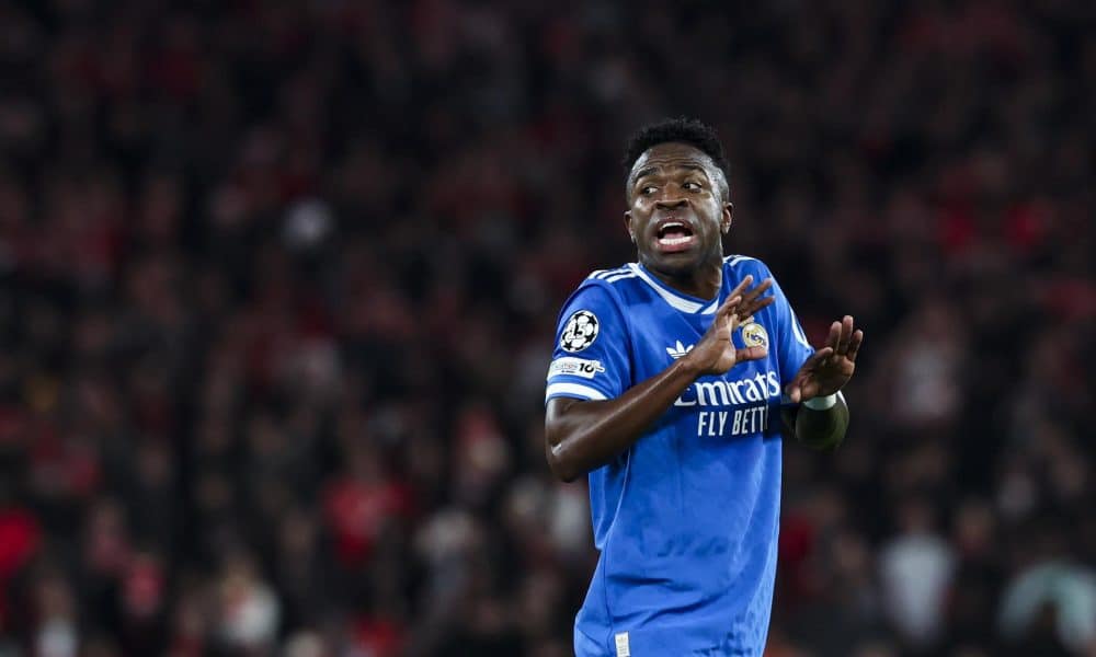 El jugador del Real Madrid, Vinicius Junior, durante el partido de Liga de Campeones ante el Benfica este martes 17. EFE/EPA/JOSE SENA GOULAO