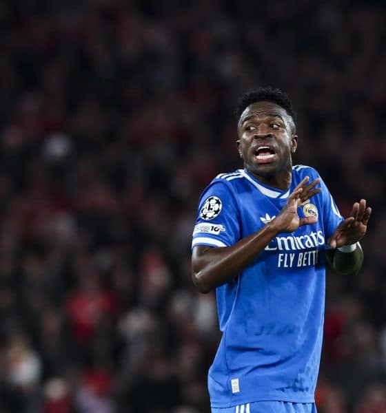 El jugador del Real Madrid, Vinicius Junior, durante el partido de Liga de Campeones ante el Benfica este martes 17. EFE/EPA/JOSE SENA GOULAO