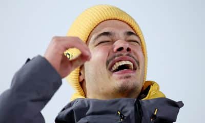 El alemán Philipp Raimund tras ganar la final de saltos de esquí nórdico en Predazzo (Italia) EFE/EPA/HANNIBAL HANSCHKE