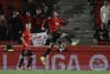 El delantero kosovar del Mallorca Vedat Muriqi (d) celebra su gol, primero del equipo balear, durante el encuentro correspondiente a la jornada 22 de LaLiga que RCD Mallorca y Sevilla FC disputan hoy lunes en el estadio de Son Moix, en la capital balear. EFE/CATI CLADERA.