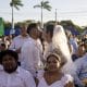 Parejas participan en una celebración de bodas en el marco del Día de San Valentín este 14 de febrero de 2026, en Managua (Nicaragua). EFE/ STR