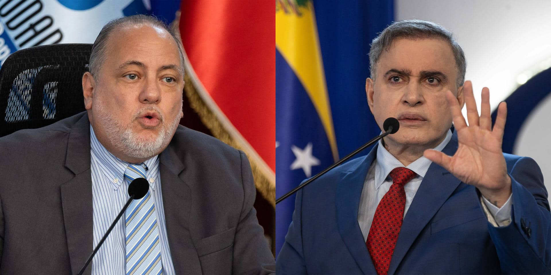 Combo de fotografías de archivo donde aparece el fiscal general de Venezuela, Tarek William Saab (d), y el defensor del Pueblo, Alfredo Ruiz. EFE/ Ronald Pena R