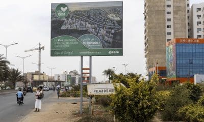 En las dunas coloreadas que bordean el famoso lago Rosa, gran atracción turística de Senegal a apenas 30 minutos de la capital, Dakar, se libra una batalla medioambiental por un proyecto inmobiliario que amenaza a ese paraje natural único. De un lado, el Gobierno senegalés y una multinacional egipcia promueven la construcción de una ciudad verde, moderna y ecológica, que albergaría 18.000 viviendas. En la imagen, vista de un cartel publicitario del proyecto inmobiliario conocido como Ville Verte (ciudad verde, en francés), que amenaza el famoso lago Rosa, gran atracción turística de Senegal a apenas 30 minutos de la capital, visto en Dakar, capital de Senegal. EFE/Eduardo S. Molano.
