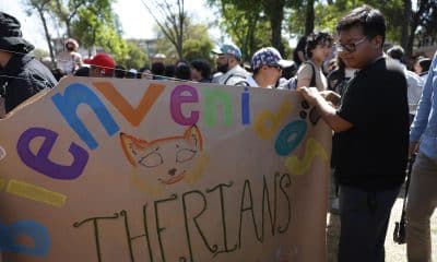 Un joven sostiene un cartel durante la primera reunión de Therians en Ciudad de México (México). EFE/ Sáshenka Gutiérrez